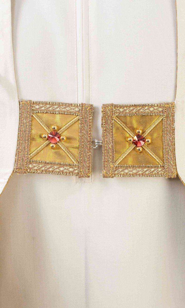 Velo omerale in seta avorio foderato in oro lurex - immagine 3