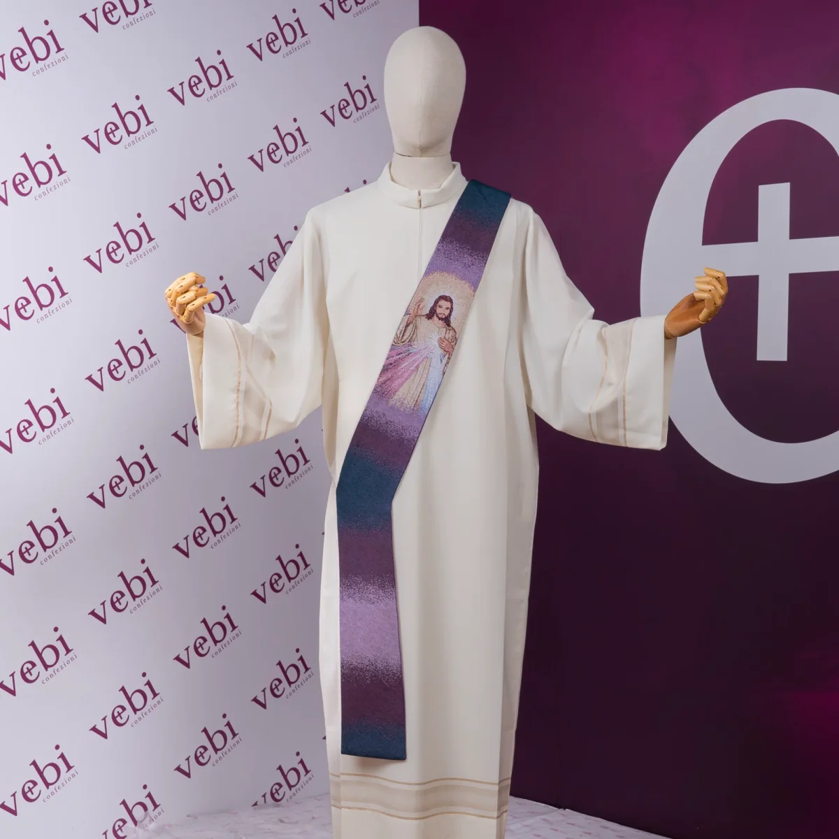Stola Diaconale Misto Cotone con Ricamo Gesù Misericordioso (Colori Liturgici Disponibili) - immagine 2