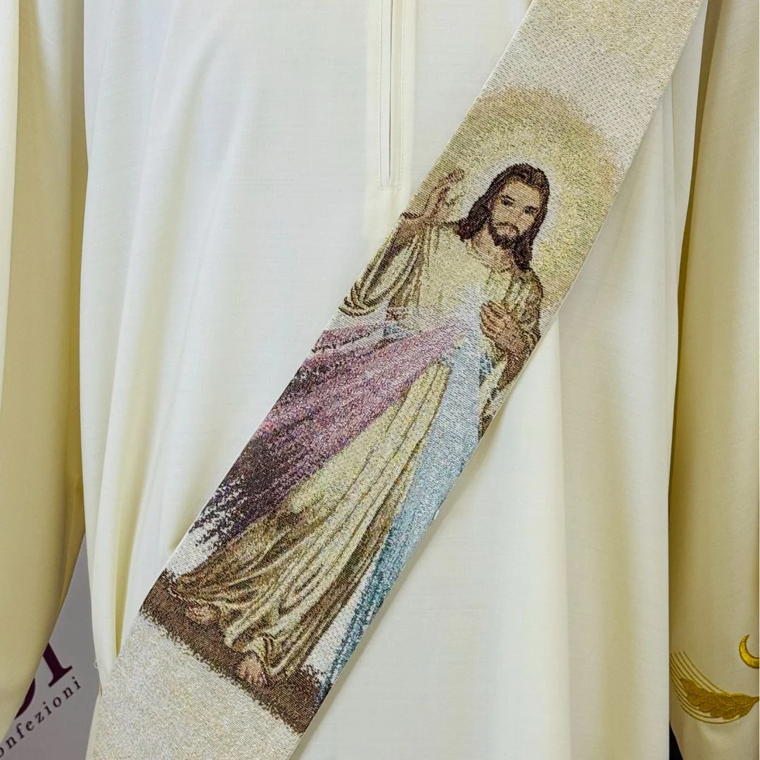 Stola Diaconale Misto Cotone con Ricamo Gesù Misericordioso (Colori Liturgici Disponibili) - immagine 9